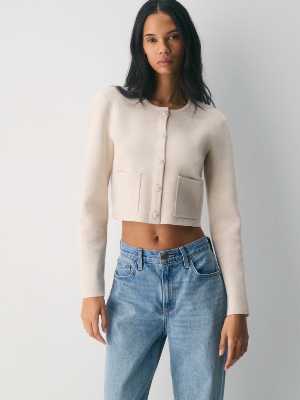 Aritzia Babaton Capsule Cropped Cream Notable Button-Front Cardigan Size Xs New